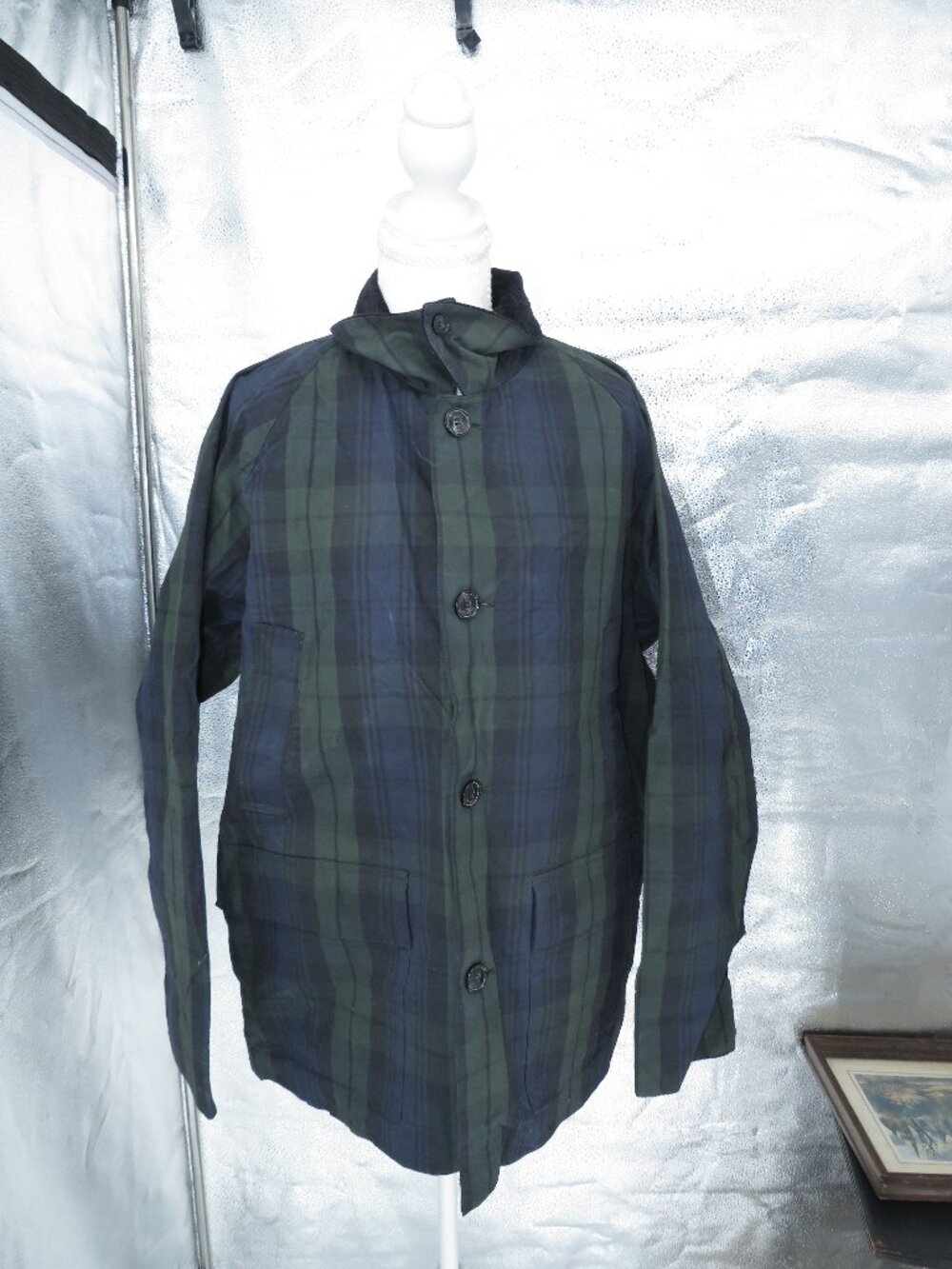 Paynter Jacket Co Waxed Cotton Plaid Jacket Black Watch Green Blue Coat Men Lrg